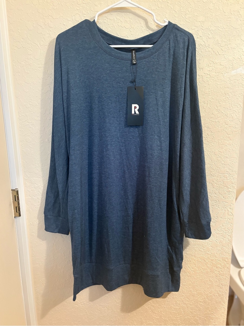 Essentials Blue Long Sleeve Crewneck Tunic Top